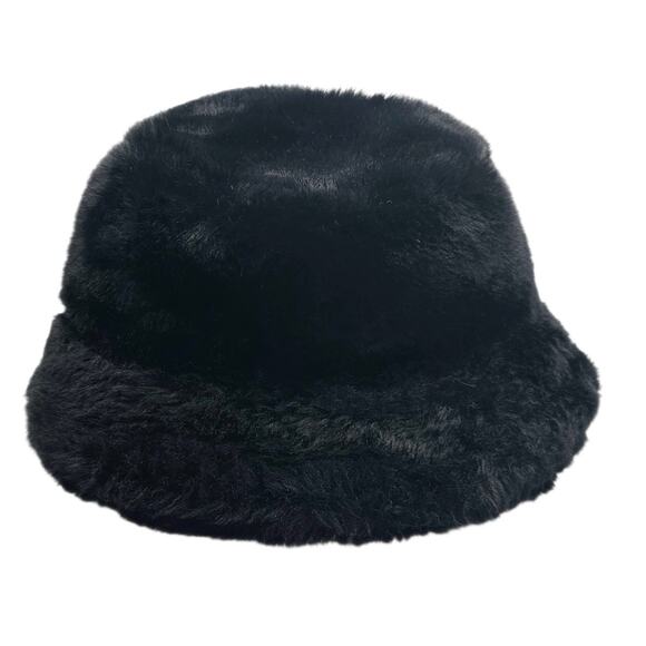 Apana Black Faux Fur Y2K Style Bucket Hat - Picture 1 of 4